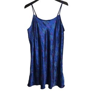 Vintage Valerie Stevens Nightgown Pajama Lingerie Dress XL Blue Floral